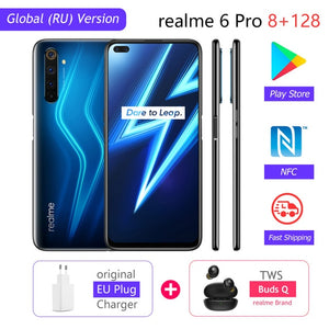 realme 6 Pro 6pro 8GB RAM 128GB ROM Global Version Mobile Phone Snapdragon 720G 30W Flash Charge 64MP Camera EU Plug NFCellphone