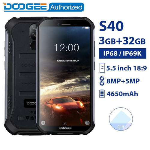 DOOGEE S40 IP68/IP69K waterproof smartphone MTK6739 Quad Core 3GB 32GB 5.5'' Android 9.0 Mobile Phone 4650mAh 8.0MP Rugged phone