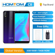 Load image into Gallery viewer, Original Global HOMTOM C8 Mobile Phone 5.5&quot; Android 8.1 MT6739 Quad Core 2GB 16GB Smartphone Face Unlock Fingerprint ID 4G FDD