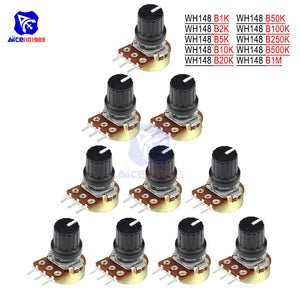 5 PCS/Lot Potentiometer Resistor 1K 2K 5K 10K 20K 50K 100K 500K Ohm 3 Pin Linear Taper Rotary Potentiometer for Arduino with Cap