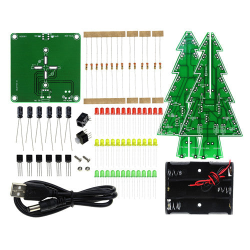 Three-Dimensional 3D Christmas Tree LED DIY Kit Red/Green/Yellow RGB LED Flash Circuit Kit Electronic Fun Suite